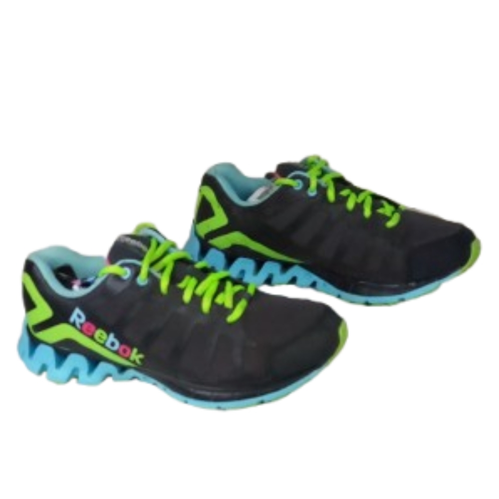 Reebok Zigtech Black and Green Lace Up Athletic Shoes Sz 7.5